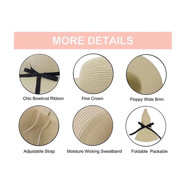 Women Wide Brim Straw Sun Hat Floppy Foldable Roll up Cap Beach Summer Hats UPF 50+ Beige Beige