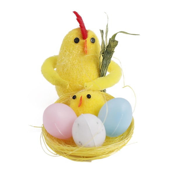 8pcs Small Easter Chenille Chicks Fuzzy Mini Chicks Set Stuffed Plush Chick With Easter Rattan Nest Decor yellow