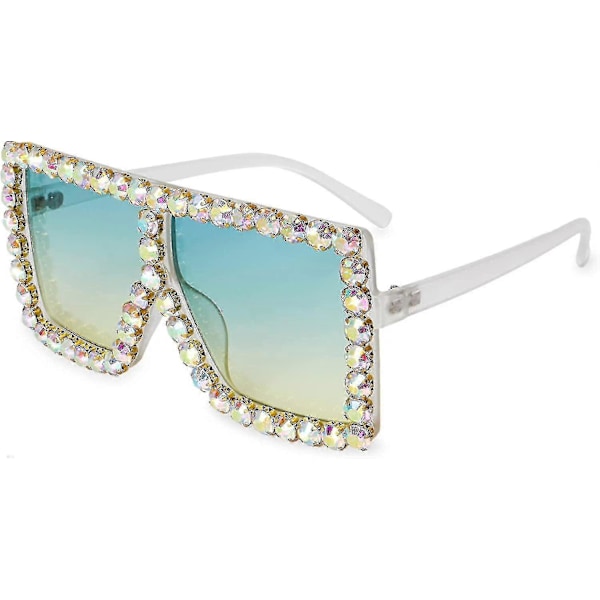 Ekstra store firkantede Elton krystallsolbriller med bling-rhinestone for konserter