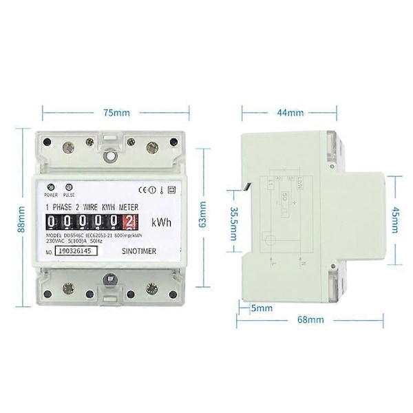 Elektrisk Enkeltfaset To-leder AC 220V 100A Energimåler KWh Tæller Forbrug Analog Elektricitet