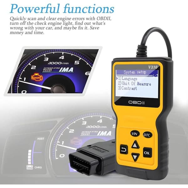 OBD2-scanner – CAN-diagnoseværktøj til OBD II-køretøjer – Baggrundsbelyst LCD-skærm – Læser og sletter fejlkoder