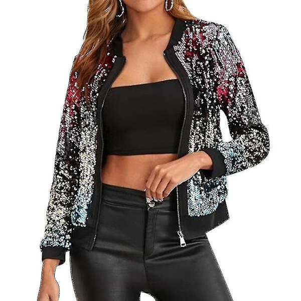 Trendig Cropped Top-jacka med paljettstygn för damer, knappknäppning, nattklubb-YUHAO