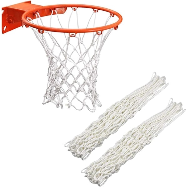 2 Stykker Kraftig Basketballnett Erstatning Passer Standard 12 Ring Basketballkurvnett for Innendørs og Utendørs Treningsutstyr