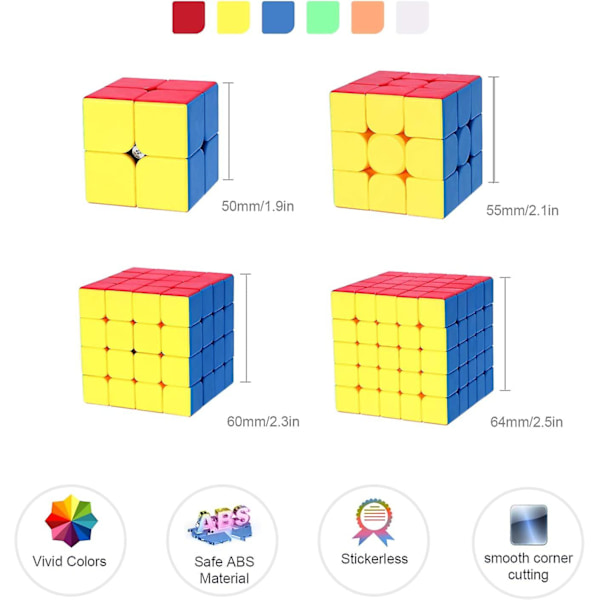 Speed Cube -setti, 2x2 3x3 4x4 5x5 Tarraton Speed Cube -paketti - Kirkas Magic Cube -pakkaus, Sileä Cube-palapeli lahjapakkauksella - 4 kpl - -