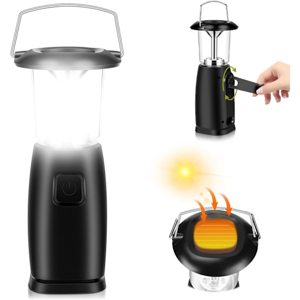 LED Solcell Handvev Generator LED Lampa/Lyckta/Belysning för Utomhuscamping/Jakt/Vandring/Segling