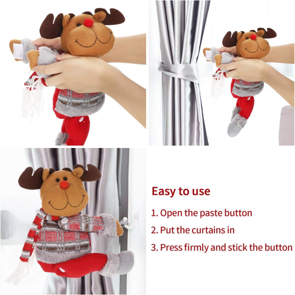 2 Pieces Christmas Curtain Buckles Santa Claus Curtain Buckle Holder Cute Snowman Elk Curtain Tiebacks for Xmas Home Decor Window Accessories Elk