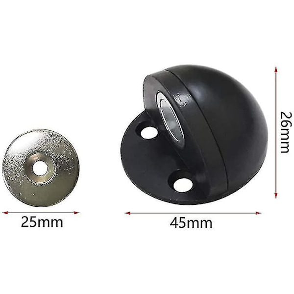 2 stk. Magnetisk Dørstopper med Gummibeskyttelse, Børstet Metall Dørstopper - HYJ