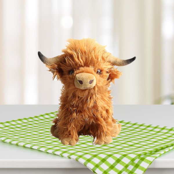 25 cm-levande Nature Brown Highland Cow Med Mooing Sound, Realistisk Mjuk Gosegård Toy-naturli Miljövänlig - 2023