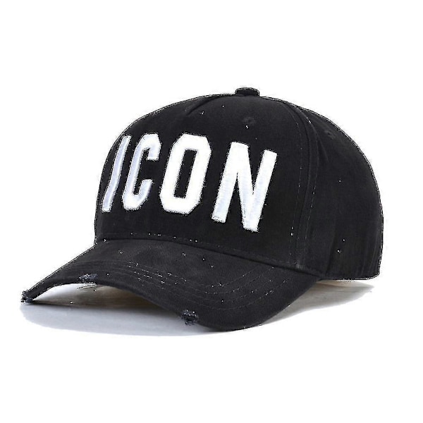 Højkvalitets 100% Bomuld Justerbar Baseball Kasket Ikon Monogram Sort A