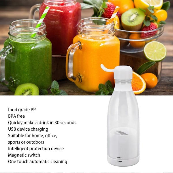 Blender Elektrisk Mini Portabel USB-Laddning Vit Smart Skydd Individuell Livsmedelsgodkänd PP 300ml Mugg
