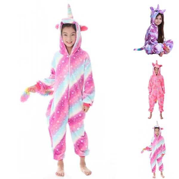 Fleece Barn Jenter Unicorn Cos Kostyme Pyjamas Natttøy Jumpsuit 130cm