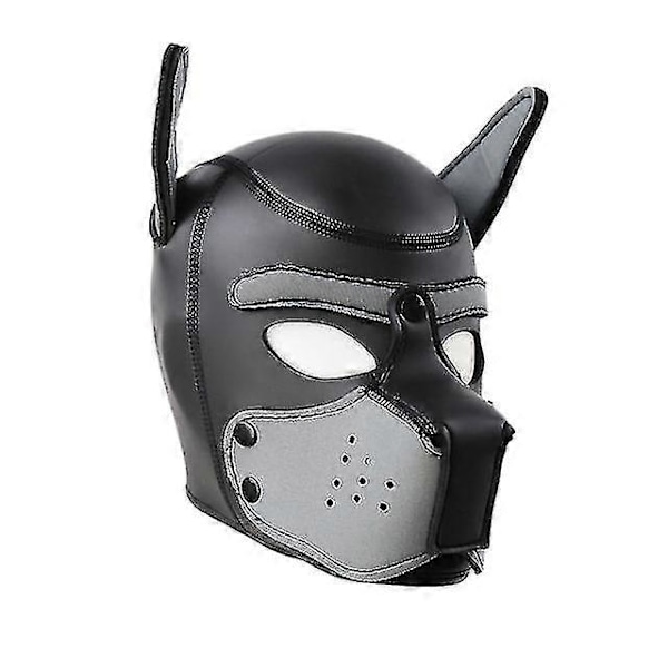 Mote Polstret Lateks Gummi Rollespill Hundemaske Valp Cosplay Fullt Hode Med Ører Gray