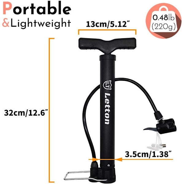 Kannettava polkupyörän jalkapumppu Polkupyörän rengaspumppu Mini jalkapumppu, Presta- ja Schrader-venttiili Automaattinen käännettävä 120PSI palloneulalla Monitoiminen