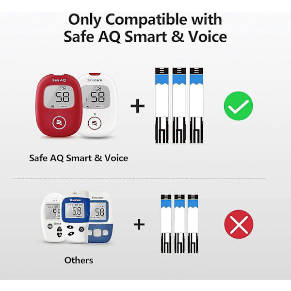 Sinocare 50 st Blodsockerteststickor & 50 st Lansetter för Safe AQ Smart och Safe AQ Voice A1 100pcs strips
