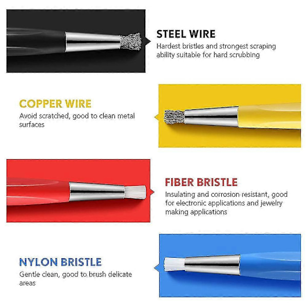 4 stk./sett Rustfjerningsbørstepenn Glassfiber / /stål /nylon Børstepennform Klokkedeler Polering C