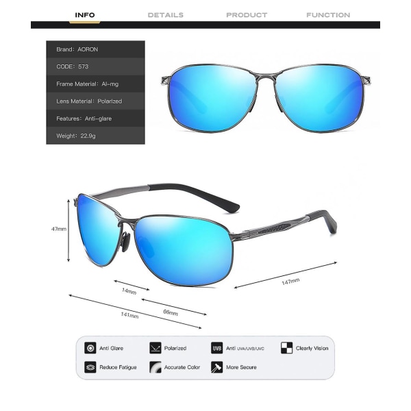 Premium Al-mg Alloy Pilot Uv400 polariserte solbriller, fjærhengsel reflekterende solbriller for menn og kvinner
