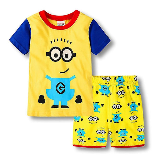 4-7 År Barn Gutter Jenter Minions Tegneserie Pyjamas Kort Erme T-Skjorte Shorts Sett Sommer Loungewear Nattøy Antrekk A 7-year old