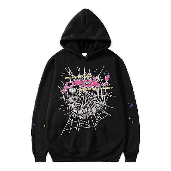 Hettegenser med edderkoppnettgrafikk, bomullsgenser for menn og kvinner M Black Pink