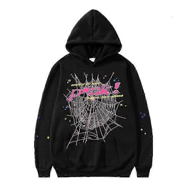 Spider Web Grafik Hoodie, Bomulds Pullover Sweatshirt til Mænd og Kvinder M Black Pink