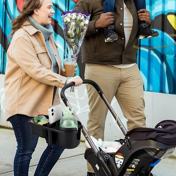 3 i 1 Barnvagnbricka Barnvagn Mugghållare Snacksbricka, Halkfritt Grepp Klämma Barnvagnbricka för Uppababy Barnvagnar, Universal, Svart