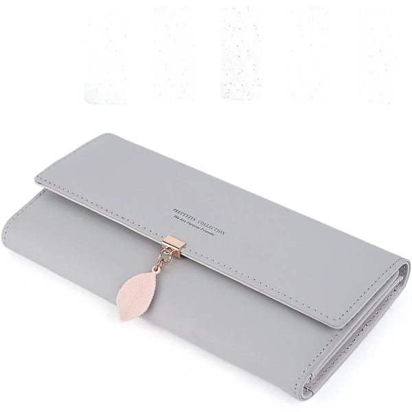 Pu Small Fresh Leaf Pendant Tri-fold Ladies Clutch, Polyuretan (pu) konstläder, liten plånbok, korthållare, organisatör, för flickor grau