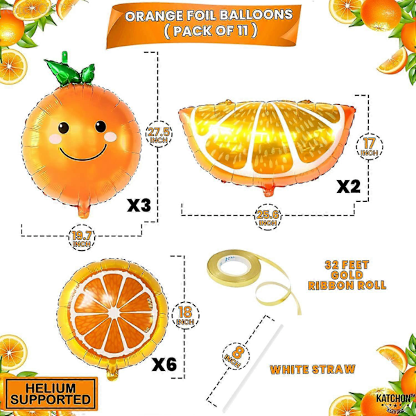 Store Citrus Orange Balloner Dekorationer - Pakke med 13 | Tangerine Balloner til En Lille Søde Baby Shower Dekorationer | Mylar Frugt Balloner, Orange T