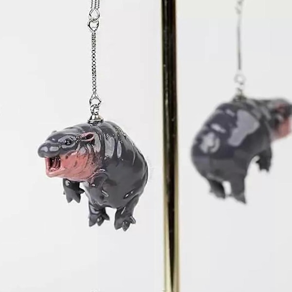 Pygméflodhästörhängen, Handgjorda Moo Deng Flodhästörhängen 3D Flodhäststatyörhängen