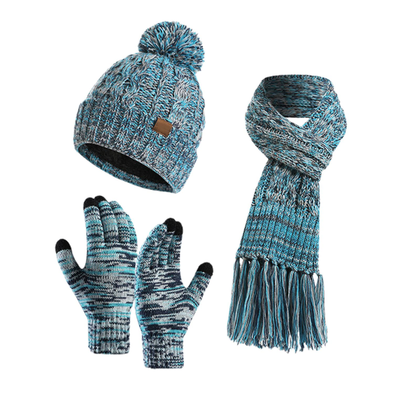 Vinter mössa Scarf Set Unisex Slouchy Scarf Varm stickad mössa för utomhusbruk Lake Blue