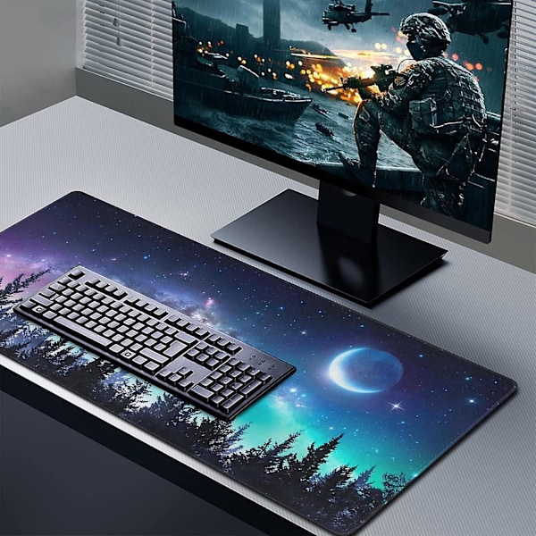 Galaxy Stor Musemåtte, Skrivebordsmåtte med Skridsikker Base, Udvidet Musemåtte XXL Tastatur Musemåtte Skrivebordsunderlag Ovenpå Skriveborde (35,4x15,7 tommer)