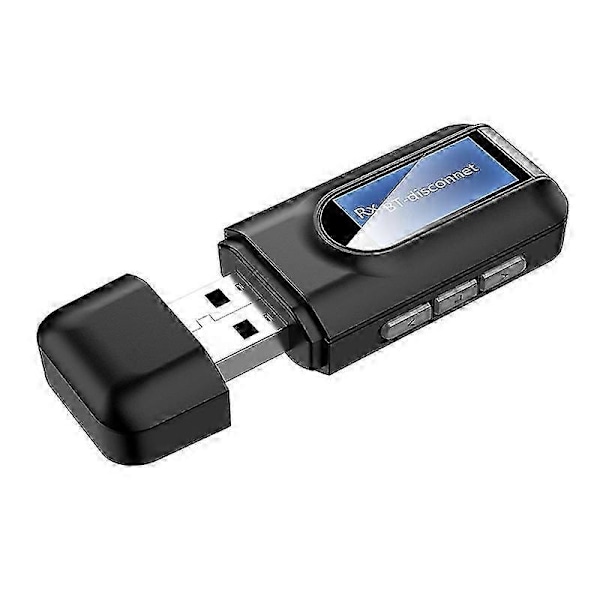 Bluetooth 5.0 Sender og Modtager, 2 i 1 Trådløs Adapter med LCD Display 3.5mm AUX USB Stereo til PC TV Bil Hovedtelefoner js