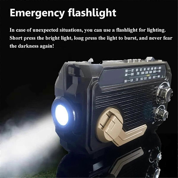 FM AM SW Radio Solarladdning Nödradiomottagare Handvev Bluetooth 5.2 Stöd TF USB Guld