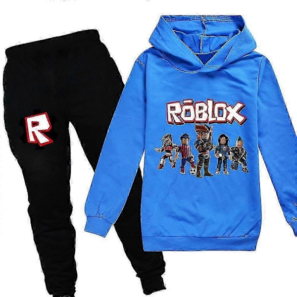 Roblox Tryckt Barn Pojkar Flickor Casual Outfit Hoodie Toppar Joggingbyxor Träningsdräkt Set Sportkläder 9-10Years Blue