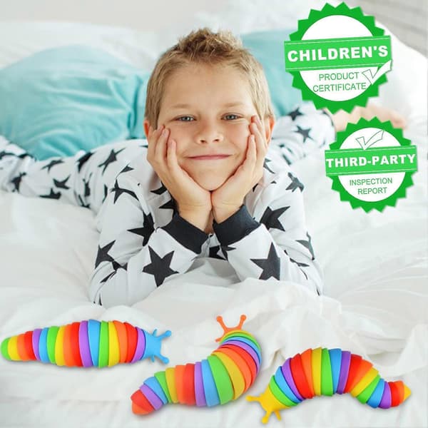 Fidget Slug Leker 3 stk - Sensoriske Angstlindrende Leker for Autistiske Barn, Småbarn