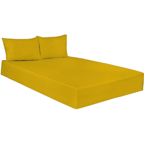 4-delat Flanell-Lakan Set (Dra-på-lakan, Platt Lakan, Örngott Par) Flanell King Mustard