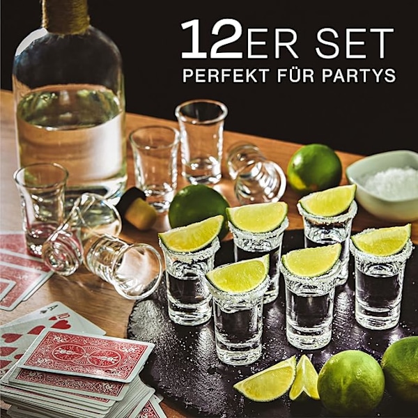 12 Shotglas 4cl - Tål diskmaskin - Tjock, robust bas - Perfekt för alla fester