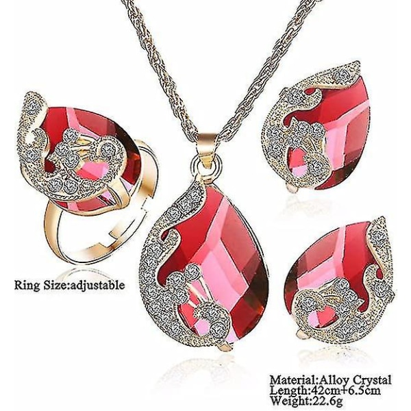 Teardrop Rhinestone hänge halsband smycken Set med 4 röda