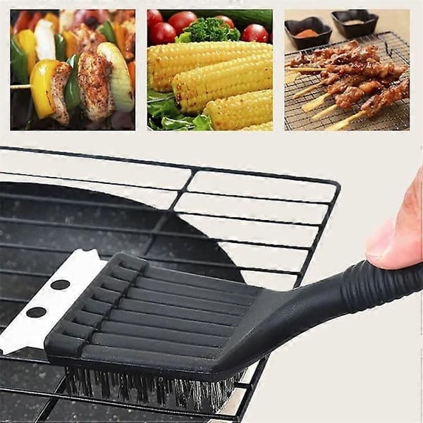 Rengjøringsbørste i messing og rustfritt stål for grill, med ergonomisk håndtak.