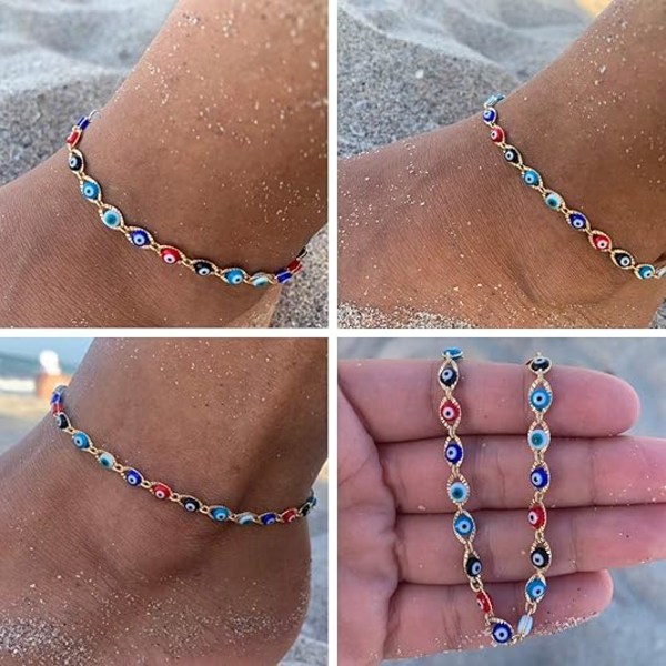 Onda ögat fotlänk dam guldpläterad strand fotlänk sommarsmycken pärlstav fotlänk set justerbar storlek