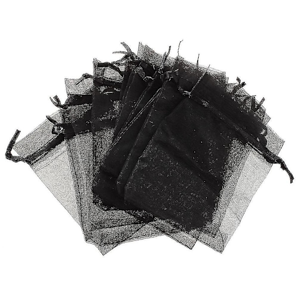 100 Sorte Organza Bryllupsgaveposer Smykkeposer 9cm X 12cm