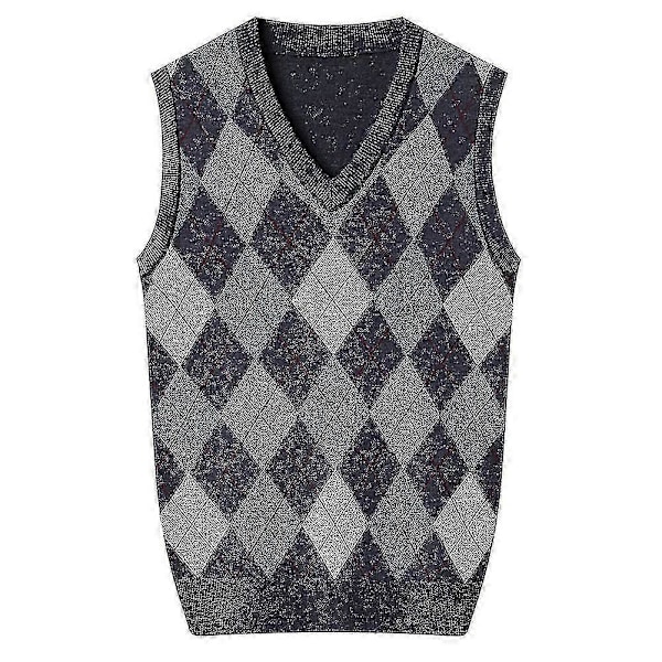 Yynuda Herre Cashmere Pullover Ullblanding Ermeløs Strikket V-halsgenser M Dark Grey