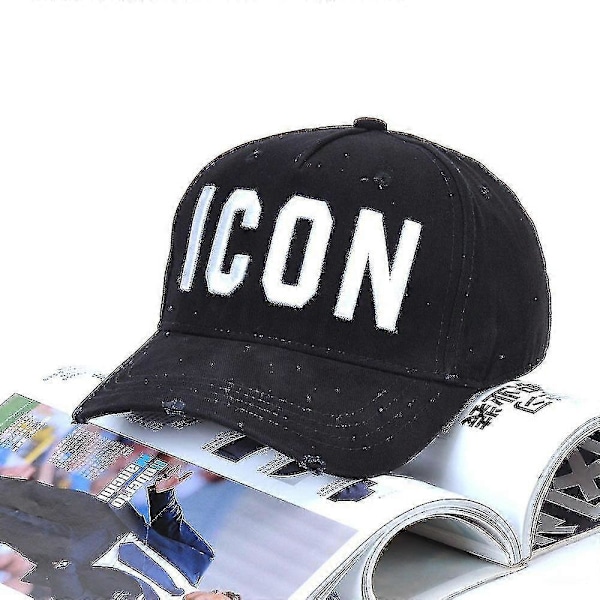 Højkvalitets 100% Bomuld Justerbar Baseball Kasket Ikon Monogram Sort C