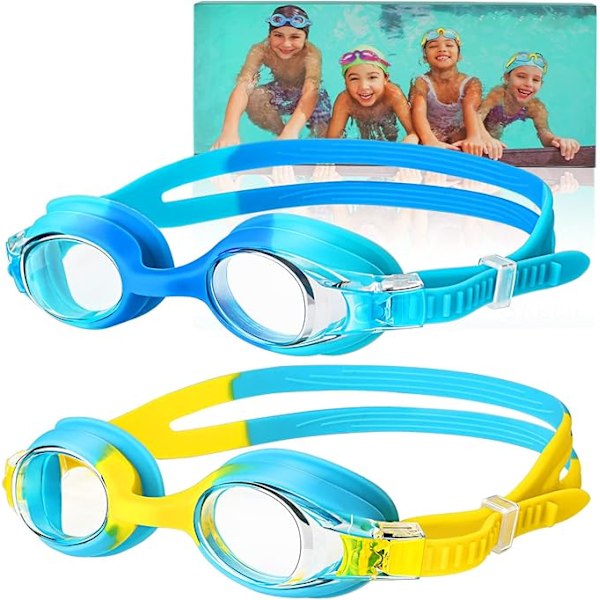 Simglasögon (2-pack), Simglasögon för barn med anti-im lins och UV-skydd, Mjuka silikon simglasögon flickor 3-16 år gamla pojkar barn
