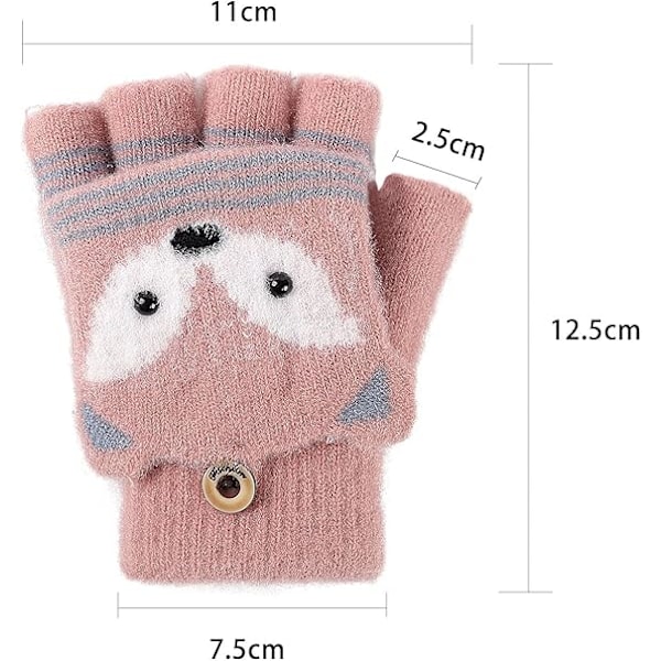 Konvertibla Flip Top-handskar Småbarn Barn Vinter Ullstickade Fingerlösa Handskar med Vantöverdrag för Flickor Pojkar 5-10 År