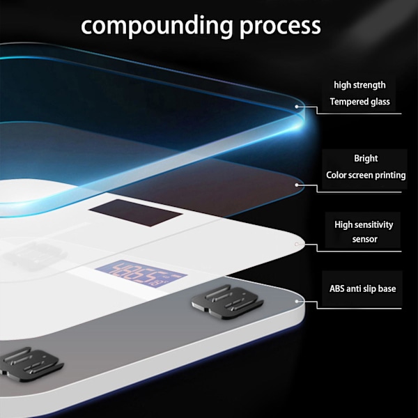 Digital Badrumsvåg, Högprecisions Kroppsvåg med Belyst LED-Display, Rundad Hörndesign