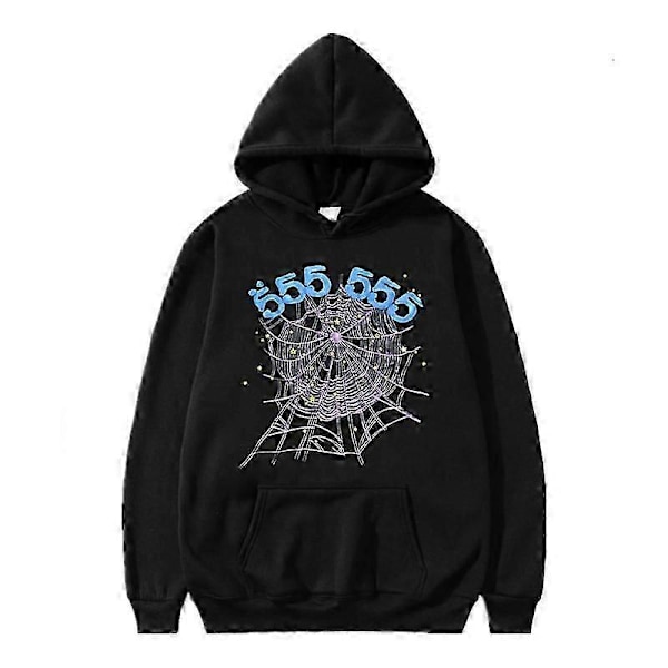 Hettegenser med edderkoppnettgrafikk, bomullsgenser for menn og kvinner XL Black Blue