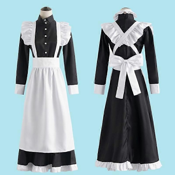 Klassisk Maid Cosplay Outfit Söt Lång Klänning Cosplay Kostym Brittisk Stil Café Maid Klänning Female Sex S