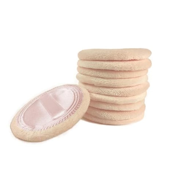 10 stk. Pudderkvast Bomuld Kosmetisk Pudder Makeup Kvaster Pads Makeup med Bånd Ansigts Pudderkvaster til Løst og Foundation 2,36 tommer. (Farve1)