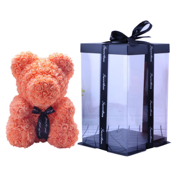 Konstgjord Rose Björn Blomma Teddy Foam För Alla hjärtans dag Gåvor Hemprydnad 25cm Med Ljus För Presentkartong orange