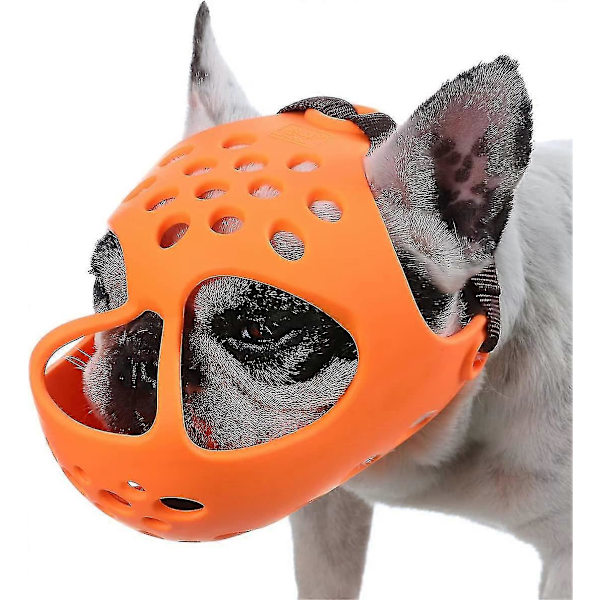 Hundmunstycke för korta nosar, Mjukt Silikon Andningsbart Bulldoggmunstycke för Biting, Tuggande, Slickande, Perfekt för Plattnosade Hundar Orange L