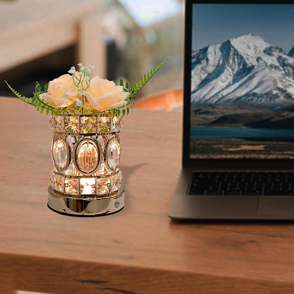 Rosabordslampa för hemmet, dimbar blomlampa, batteridriven rosabordslampa, konstgjord blomlampa med glasvas, liten lampa för sovrum